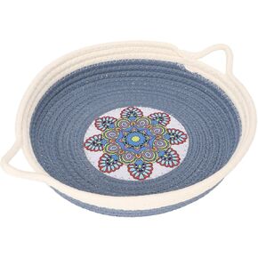 Cotton Rope Woven Cat Bed Simple Hand Woven Double Sided Cat Bed Basket for All Seasons(dusty Blue)