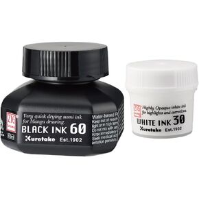 KureTake Zig Cartoster Ink مجموعة لـ Dip Pen White & Black ، الخط ، الحروف ، التوضيح ، الرسم ، الفن المحترم ، الكرتون ، الجودة المهنية ، صنع في اليابان
