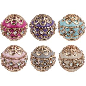1 Box 6Pcs 6 Colors Tibetan Flower Beads Rhinestone Polymer Clay Beads Bulk 19x19.5mm Vintage Metal Chunky Indonesia Beads Bubblegum Round Spacer Pen Beads for Jewelry Making Bracelets Crafts