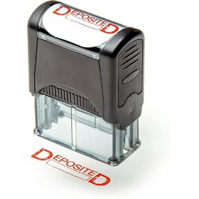 Self Inking Rubber Stamp, Refillable Red Ink Preinstalled - DEPOSITED - 1.4" x 0.51" X (35 x 8mm)