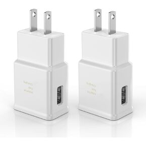 محول شاحن حائط USB سريع التكيف متوافق مع Samsung Galaxy S21 S20 S10 S6 S7 S8 S9 / Edge/Plus/Active، Note 5 8، Note 9، Note 10، LG Quick Charge، Android Phone Travel Plug (عبوتان)