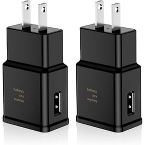 Adaptive Fast Charging USB Wall Charger Adapter Compatible Samsung Galaxy S21 S20 S10 S6 S7 S8 S9 / Edge/Plus/Active, Note 5 8, Note 9, Note 10, LG Quick Charge, Android Phone Travel Plug (2 Pack)