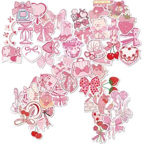 أقواس وردية الكرز ملصقات كبيرة - 100 pcs coquettte bow ملصق مقاوم للماء لزخارف اليومية ، كعكة الفراولة روز الكثافة الشارات DIY ماء زجاجة الزجاجة الإبداعية للنساء
