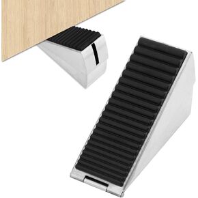 Door Stopper, Heavy Duty Large Door Stopper for Bottom of Door, Removable Door Wedge Stopper, 2.99 inch Tall Adjustable Stainless Steel Doorstop with Spring Non-Slip Rubber(Silver)