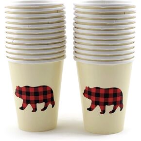 Stesha Party Buffalo Plaid Bear Beaby Shower Lumberjack أول أكواب عيد ميلاد (16 مجموعة)