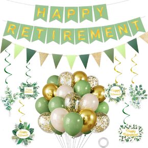 Wildflower Retirement Party Decorations for Women,Gold Happy Retirement Banner with Flower Hanging Swirls for Spring Floral Retirement Party Decor Supplies