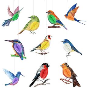 Perkoop 10 PCS Bird Party Decorations Tropical Bird Honeycomb Paper Rapouts Jungle Rainforest موضوع معلقة ببغاء عيد ميلاد هاواي لوا تيكي حفلة للمنزل لوازم الفصل الدراسي