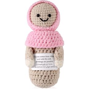كروشيه إيجابية للفتاة المسلم ، 5.5 بوصة ، لعبة الدعم العاطفي ، لعبة Dibl Doll مع بطاقة مكتب ملهمة ، مكتب عيد ميلاد هدايا رمضان للنساء الرجال الأصدقاء
