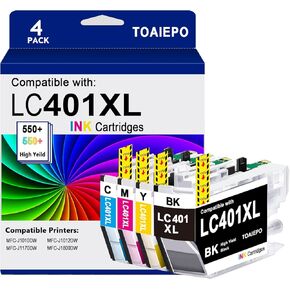 خراطيش حبر LC401XL متوافقة مع خراطيش الأخ LC401 مع MFC-J1010DW MFC-J1012DW MFC-J1170DW MFC-J1800DW ، 4 حزمة