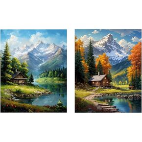 2 Pack Mountain Paint By Numbers Kit For Adults Landscape Adult Paint By Number Kits Canvas Painting Kit For Beginner Adults' Paint-By-Number Kits Oil Painting Kits For Gift Home Wall Decor 16x20 Inch