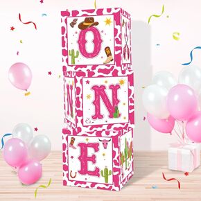 chiazllta 3Pcs My First Rodeo Decorations Boxes Large Cowgirl 1st Party Box Western Cowgirl Cardboard Box Pink Rodeo Decor Girl One Balloon Box for Birthday Party Decor