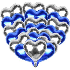 Mefuny 18 "Royal Blue Silver Heart Pallonons 18pcs بالونات البالونات MyLar لعيد الميلاد زخارف حفلة استحمام الطفل