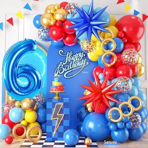 5th Birthday Decorations for Boy, Red Yellow Blue Fifth Birthday Balloon Garland Arch Kit, Star Foil Balloons, 40 Inch Number 5 Balloon for kid 5 Year Old Theme Party Baby Shower Graduation