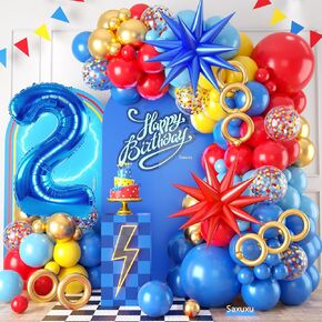 5th Birthday Decorations for Boy, Red Yellow Blue Fifth Birthday Balloon Garland Arch Kit, Star Foil Balloons, 40 Inch Number 5 Balloon for kid 5 Year Old Theme Party Baby Shower Graduation in Saudi Arabia