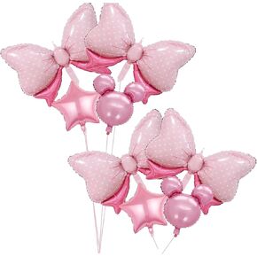 8PCS Pink Mouse Ear Balloons - Mouse Birthday Decorations, Jumbo 35-Inch Foil Bow Balloons, Party Supplies for Baby Shower, Wedding, and Bow Themed Celebrations