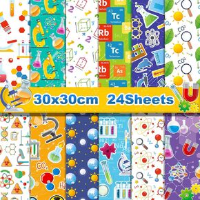 Science Scrapbook Paper - 24 Sheets Science Pattern Paper 12"x12" Mad Sciencist Laboratory Double-Sided Decorative Craft Papers for Fun Scientist Subject Chemistry Laboratory Theme DIY Card Making