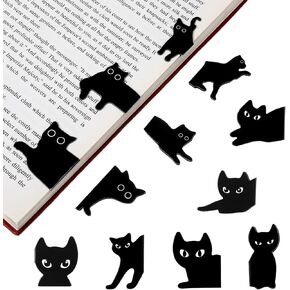 12 Pcs Magnetic Bookmarks, Black Cat Bookmarks for Women Cute Cat Book Mark Clips Book Markers for Cat Lover Gifts Magnetic Book Page Clips Kawaii Bookmark for Women Teachers Students Book Lover D+H