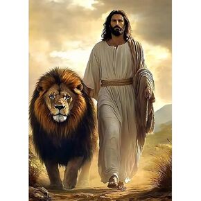 MEIYUDA Jesus Diamond Painting Kits for Adults, DIY Lion Diamond Art Kits for Adult Beginners, Full Diamond Art Painting Kit for Home Wall Decor Gifts 12x16inch