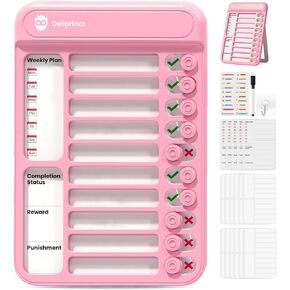 ZZWS Dry Erase Chore Chart for Kids ، لوحة قائمة المراجعة ، مخطط منزلق من أعمال القائمة ، لوحة مهمة لمكافأة الرسم البياني لجدول لوحة التتبع للثلاجة المنزلية ، الجدار ، المكتب (الوردي)