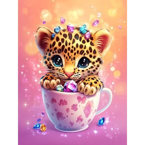 Pavemlo 5D Diamond Art Kits for Adults Tiger in Cup, Full Drill Diamond Art Animals Pictures Paint with Diamonds, DIY Cross Stitch Jewel Art Rhinestone Craft for Home Wall Decor 12x16 Inch