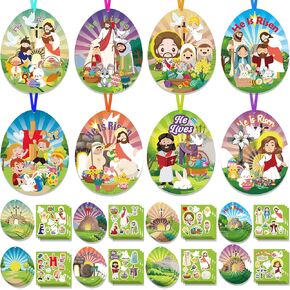 HOWAF 24 Pcs Easter Craft Kit for Kids Religious He Lives Stickers Decorations Make Your Own Jesus Resurrection Egg Ornament, DIY Religious Craft for Easter Spring Game Activity Party Supplies