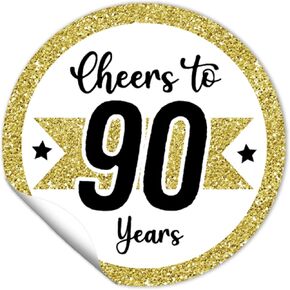 REWIDPARTY 1.5 Inch Round 90th Birthday Stickers（80 Pieces） White Gold Cheers to 90 Years Stickers 90th Birthday Party Favor Stickers Adhesive Stickers 90th Anniversary Party Decorations Supplies