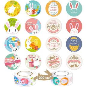 Partywind 1000 PCS Easter Stickers for Kids, Self Adhesive Stickers Roll with Egg for Scrapbook and Card, Happy Easter Day Accessories Ornaments (16 Designs)