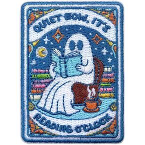 Quiet Now It's Reading O'clock Embroidery Patches for Clothes Backpacks Hats Jean, Ghost Tarot Card Size 3" Iron On Patch or Sew On Patches, Applique Embroidery Patches, Gift for Book Lovers