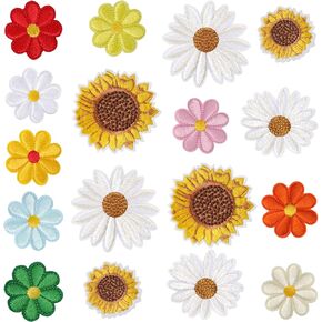 17Pcs Flower Iron on Patches Flower Patches for Clothes Flower Patches Sunflower Embroidered Appliques Patches Colorful Floral Sewing Patches for DIY Clothes Backpacks Hats Jeans Jackets