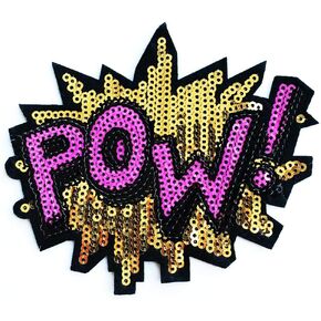Sequin Pow Superhero Comics Retro Fun Kids Cartoon Iron on Patch Embroidered Patch Supplies for Jacket Bags Jeans Backpack Clothes DIY