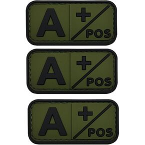 3 PCS نوع الدم نوع الدم مجموعة إيجابية ، النوع التكتيكي الإيجابي 3D PVC Rubber Rapber Patch ، 2 × 1 بوصة (O)