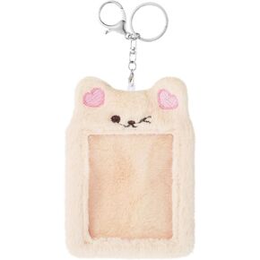 Plush Photocard Holder, Cartoon Bear Card Cover with Keychain Cute Cartoon Plush Photocard Holder Korean Style ID Card Cover Protective Case Card for Women Office and School Supplies