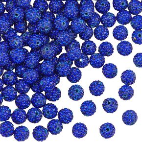 SUNNYCLUE 1 Box 120Pcs Dark Blue Rhinestone Beads Disco Ball Bead Bulk 10mm Polymer Clay Glass Mini Pave Round Charms Crystal Diamond Gems Pen Bead for Jewelry Making DIY Necklace Bracelet Crafts
