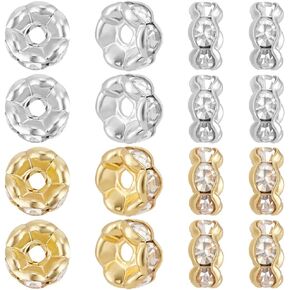 Beebeecraft 1 Box 100Pcs Crystal Spacer Beads 18K Gold & Sterling Silver Plated Brass Rondelle Spacer Beads for Jewelry Bracelets Making Craft
