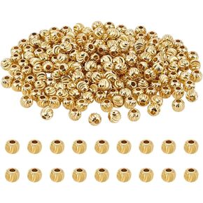 BENECREAT 180Pcs 18K Gold Plated Brass Spacer Beads, Corrugated Round Loose Beads, 6x5mm Round Metal Beads for Bracelets, Necklaces, Jewelry Making, Hole: 2mm