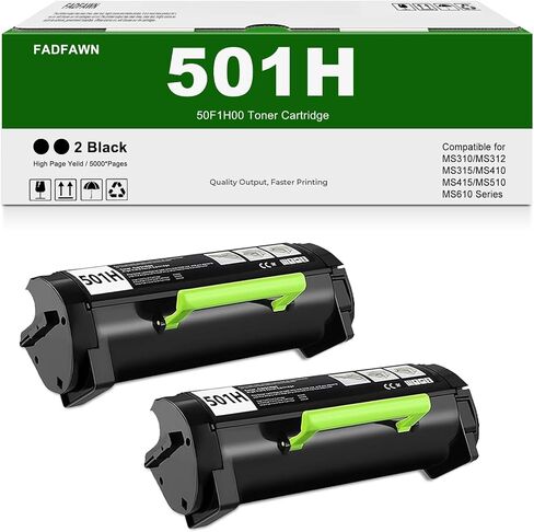 50F1H00 Black High Yield Toner Cartridge(2-Pack) Compatible 501H 50F1H00 Toner Cartridge use for Lexmark MS310dn MS312dn MS315dn MS410dn MS415dn MS510dn MS610dn Printer in Saudi Arabia