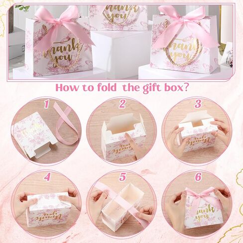 Kolldenn 40 Pcs Small Thank You Floral Gift Bags 5.5''x 2.4''x 4.7'' Pink White Paper Party Favor Bag with Handle Chinoiserie Floral Bag Bulk with Ribbon for Wedding Birthday Bridal Baby Shower in Saudi Arabia