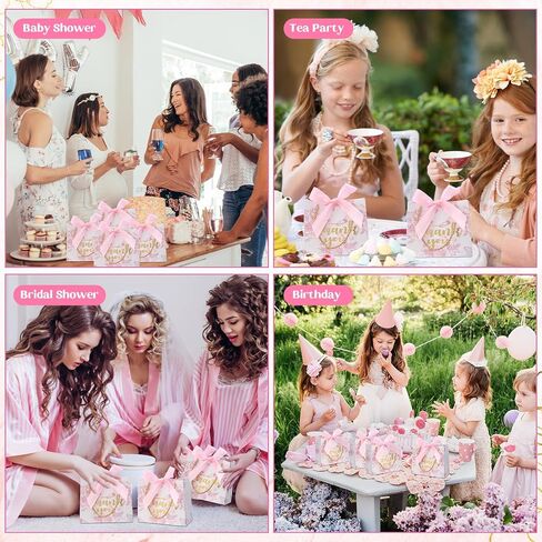 Kolldenn 40 Pcs Small Thank You Floral Gift Bags 5.5''x 2.4''x 4.7'' Pink White Paper Party Favor Bag with Handle Chinoiserie Floral Bag Bulk with Ribbon for Wedding Birthday Bridal Baby Shower in Saudi Arabia