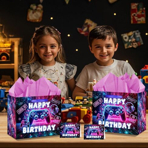 Game Theme Birthday Gift Bags Video Game Gift Wrapping Paper Bag with Card and Tissue Paper Video Game Birthday Favor Bag for Boys Girls Kids Christmas Game Theme Birthday Party Decoration Supplies in Saudi Arabia