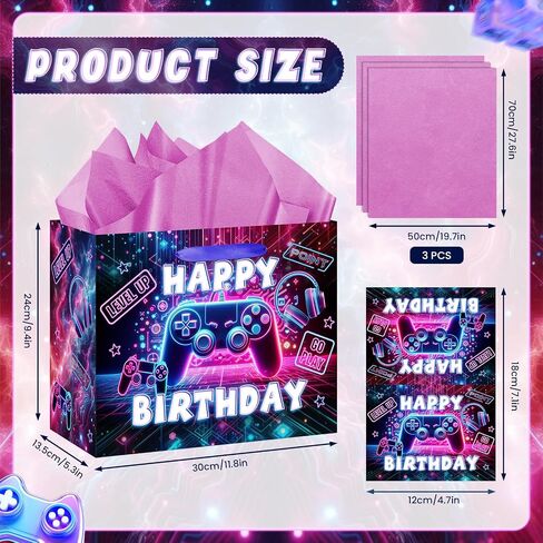 Game Theme Birthday Gift Bags Video Game Gift Wrapping Paper Bag with Card and Tissue Paper Video Game Birthday Favor Bag for Boys Girls Kids Christmas Game Theme Birthday Party Decoration Supplies in Saudi Arabia