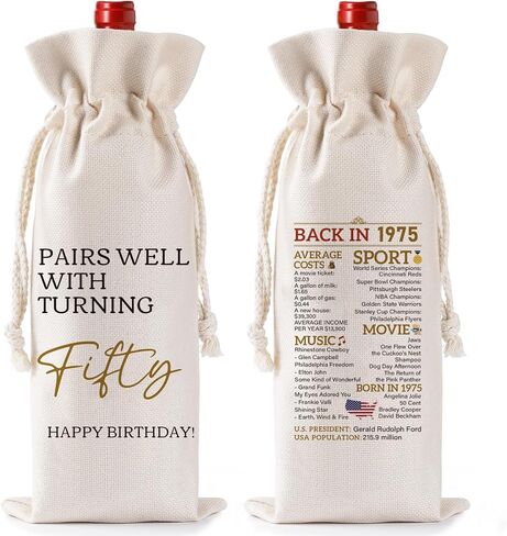 40th Birthday Gifts for Women Men - Vintage 1985 Wine Bottle Bags with Drawstring, Reusable Linen Gift Bag for 40 Years Old Anniversary Decorations Pairs Well with Turning Forty Birthday in Saudi Arabia