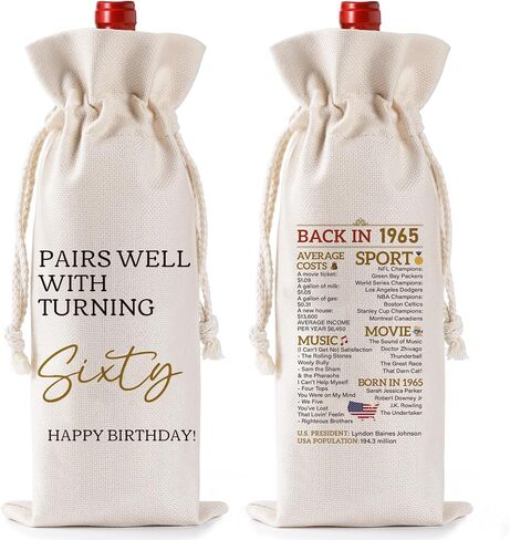 40th Birthday Gifts for Women Men - Vintage 1985 Wine Bottle Bags with Drawstring, Reusable Linen Gift Bag for 40 Years Old Anniversary Decorations Pairs Well with Turning Forty Birthday in Saudi Arabia
