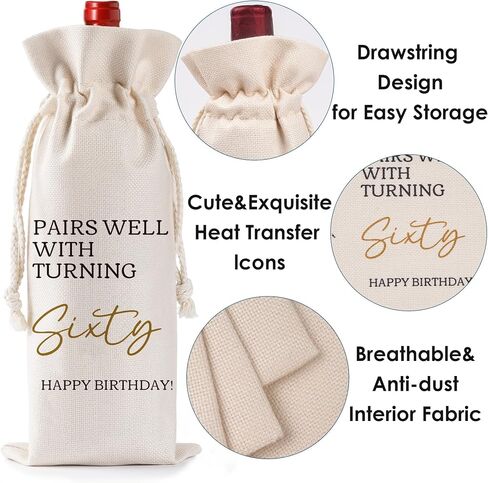 40th Birthday Gifts for Women Men - Vintage 1985 Wine Bottle Bags with Drawstring, Reusable Linen Gift Bag for 40 Years Old Anniversary Decorations Pairs Well with Turning Forty Birthday in Saudi Arabia
