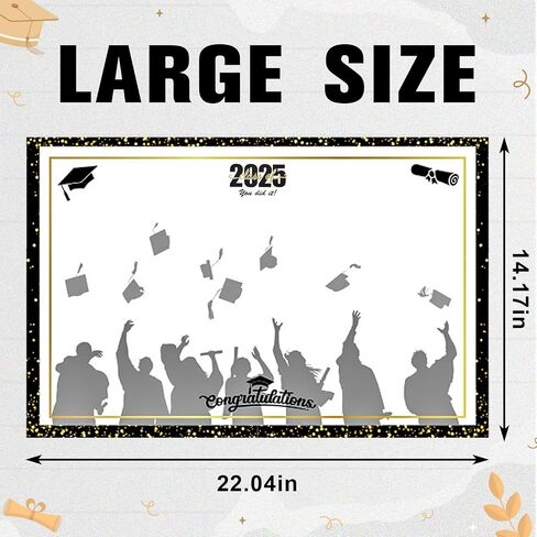 Threetols Graduation Signature Board, Class of 2025 Congrats Grad Sign in Poster Graduate Guest Book Greeting Card for Graduation Party Supplies Favors Gifts (Black) in Saudi Arabia