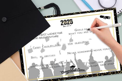 Threetols Graduation Signature Board, Class of 2025 Congrats Grad Sign in Poster Graduate Guest Book Greeting Card for Graduation Party Supplies Favors Gifts (Black) in Saudi Arabia