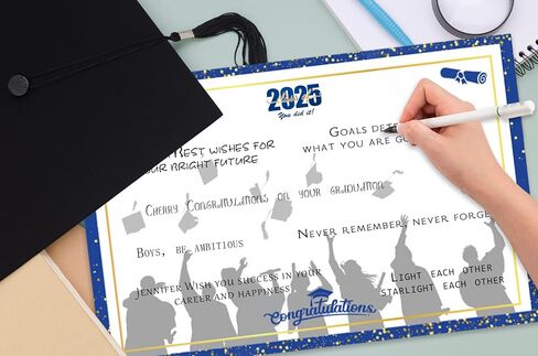 Threetols Graduation Signature Board, Class of 2025 Congrats Grad Sign in Poster Graduate Guest Book Greeting Card for Graduation Party Supplies Favors Gifts (Black) in Saudi Arabia