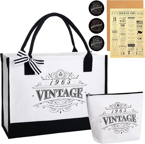 Crisky Birthday Gifts for Women Canvas Tote Bag Vintage Themed Beach Bag and Cosmetic Bag, Gift Card with Envelope & Stickers in Saudi Arabia