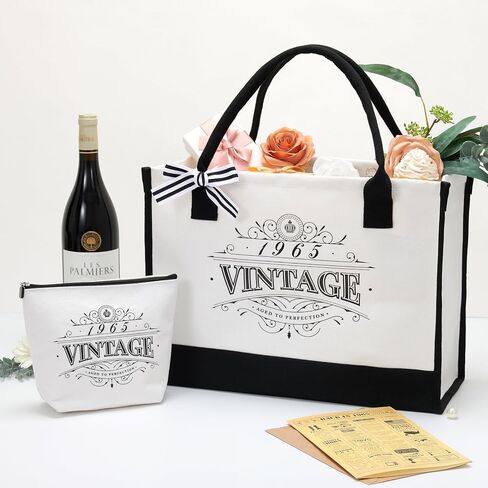 Crisky Birthday Gifts for Women Canvas Tote Bag Vintage Themed Beach Bag and Cosmetic Bag, Gift Card with Envelope & Stickers in Saudi Arabia