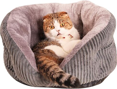 La La Pet® Plush Cat Bed Cave Self Warming Dog Bed Washable Calming Pet Bed Cat Nest House for Small Dogs Puppy and Kitties, Red, Medium in Kuwait