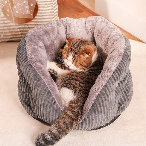 La La Pet® Plush Cat Bed Cave Self Warming Dog Bed Washable Calming Pet Bed Cat Nest House for Small Dogs Puppy and Kitties, Red, Medium in Kuwait